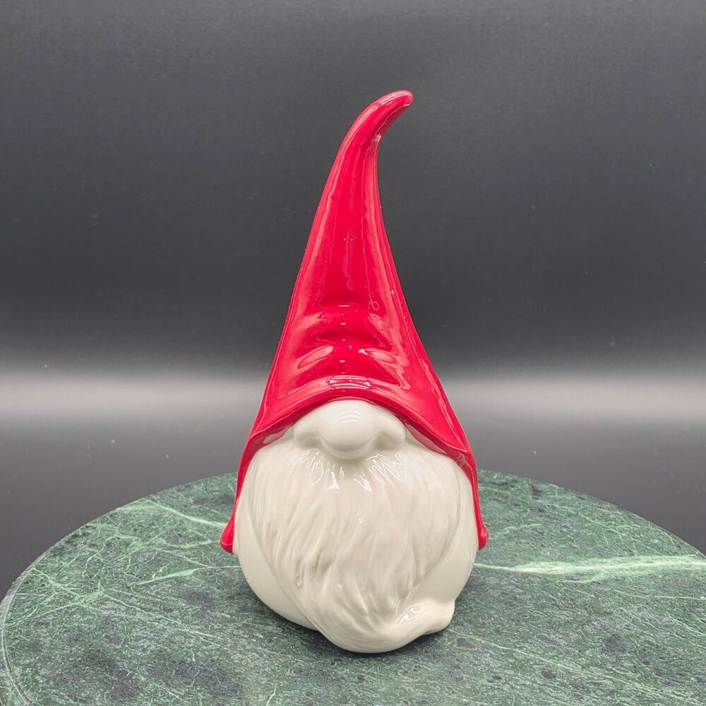 Light Up Ceramic Christmas Gnome Red Hat White Beard LED Holiday Decor 8"